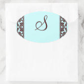 Elegant persoonlijk monogram in chocolade en Blauw Ovale Sticker (Tas)