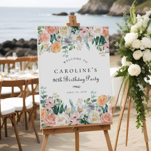 Elegant Perzik Bloemblad 90ste verjaardag Party te Poster