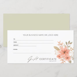 Elegant Perzik Bloemen Logo Cadeaubon