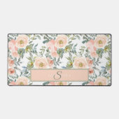 Elegant Perzik Bloemen Waterverf Monogram Bureaumat (Voorkant)