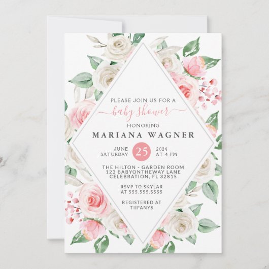 Elegant perzik bloemig Baby shower Kaart (Voorkant)