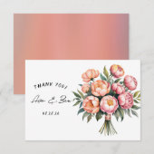 Elegant perzik boeket met diamanten bedankkaart save the date (Voorkant / Achterkant)