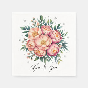 Elegant perzik boeket met diamanten bruiloft servet