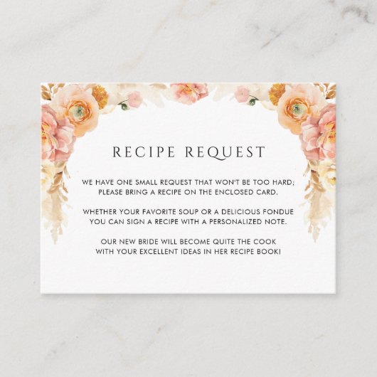 Elegant Perzik en Crème Bloemen Bruiloft Recept Informatiekaartje (Voorkant)