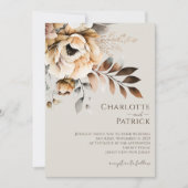 Elegant Perzik Grijs Bruin Waterverf Bloemenbruilo Kaart (Voorkant)