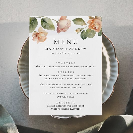 Elegant Perzik Roos Bruiloft Menu