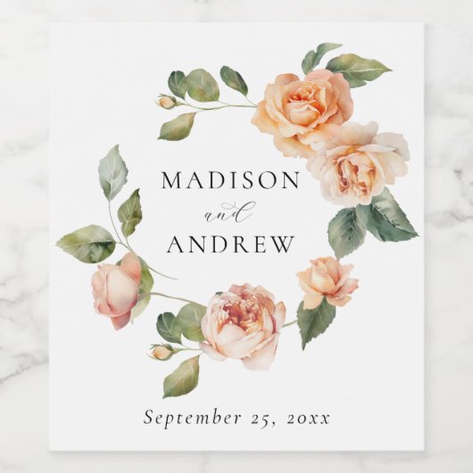 Elegant Perzik Roos Bruiloft Wijn Etiket (Enkel label)