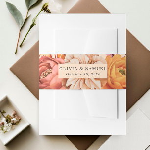 Elegant Perzik Roze Bruin Sinaasappel Bloemen Brui Uitnodigingen Wikkel