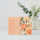 Elegant Perzik Sinaasappel Bloemen Rozen 50ste Ver Uitnodiging Briefkaart (Staand voorkant)