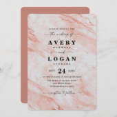 Elegant perzikkoper metallisch marmer bruiloft kaart (Voorkant / Achterkant)