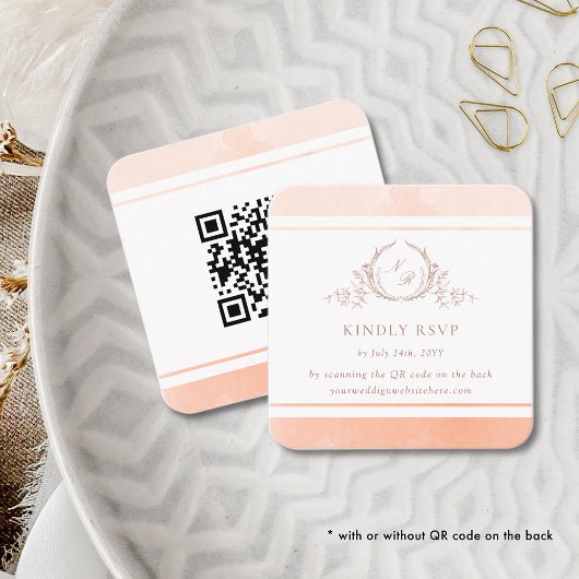 Elegant perzikmonogram RSVP en QR-code Informatiekaartje
