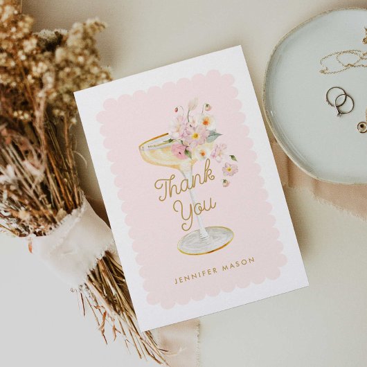 Elegant Petals en Prosecco Vrijgezellenfeest Bedankkaart