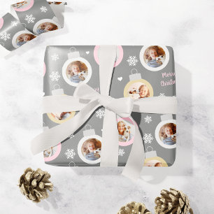 Elegant Pewter Foto Ornamenten Aangepast kerstfees Cadeaupapier