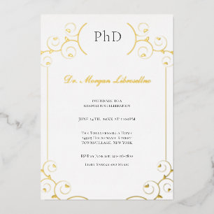 Elegant PhD Gold Grey White Graduation Party Folie Folie Uitnodiging