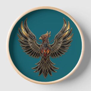 Élégant Phénix Doré Verre Coloré Luxe Horloge Mura