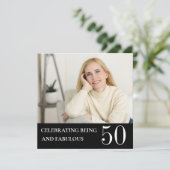 Elegant Photo 50th Birthday Black White Invitation (Debout devant)