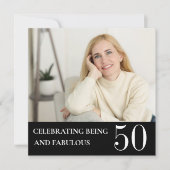 Elegant Photo 50th Birthday Black White Invitation (Devant)