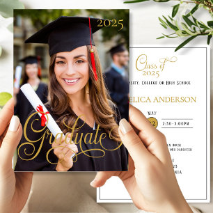 Elegant Photo Afstuderen Script Invitation Kaart