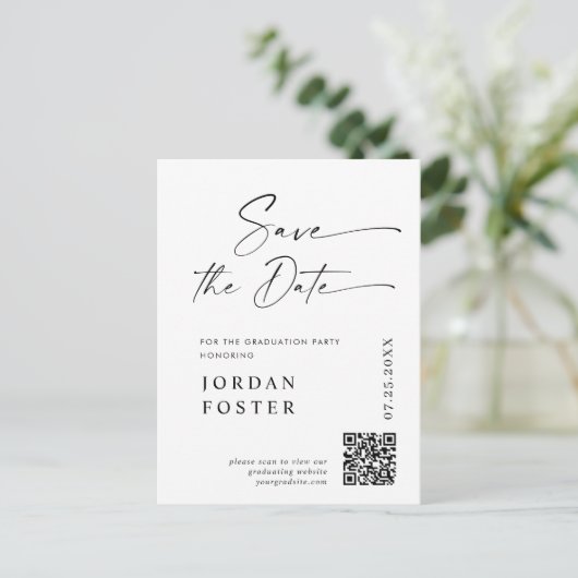 Elegant Photo Afstuderen Sla de datum QR-code op Briefkaart (Staand voorkant)