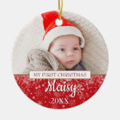 Elegant Photo Baby's First Kerstscript Keramisch Ornament (Voorkant)