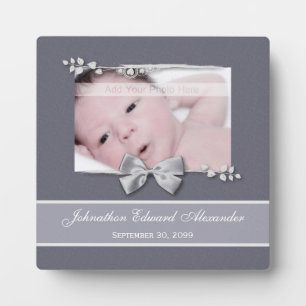 Elegant Photo Birth Announcement Silver Ribbon Fotoplaat
