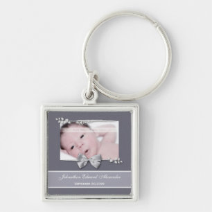 Elegant Photo Birth Announcement Silver Ribbon Sleutelhanger