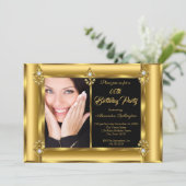 Elegant Photo Birthday Party Black Gold Diamond 2 Kaart (Staand voorkant)