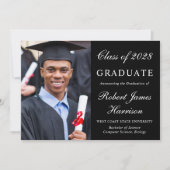Elegant Photo Black College Graduing Aankondiging (Voorkant)