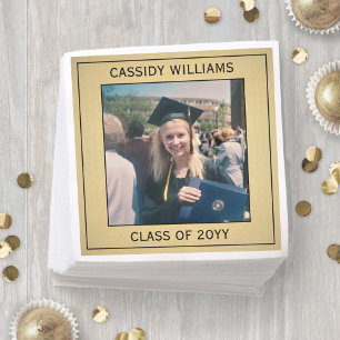 Elegant Photo Black en Gold Faux Folie Afstuderen Servet