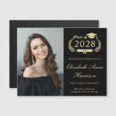 Élégant Photo Black Graduation Faire-part Magnet (Devant / Derrière)