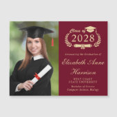 Élégant Photo Burgundy College Graduation Magnet (Devant)