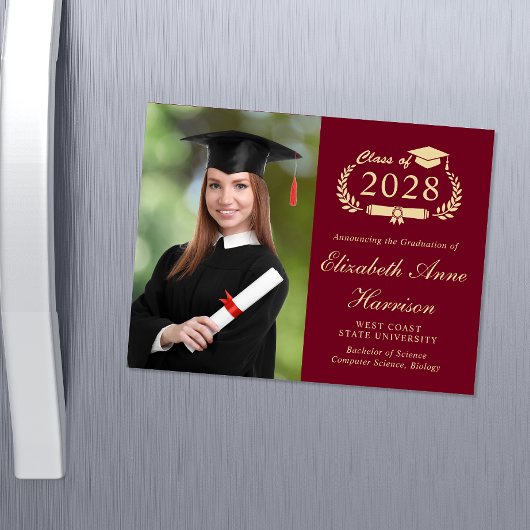 Élégant Photo Burgundy College Graduation Magnet