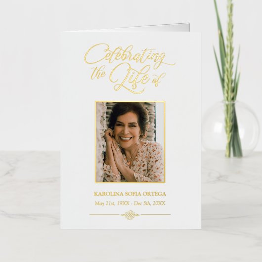 Elegant Photo Celebralling Life Funeral Programme Folie Wenskaart (Voorkant)