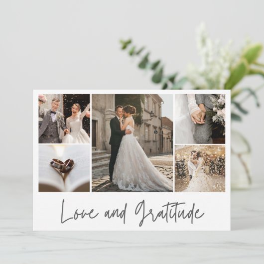 Elegant Photo Collage Wedding Hartelijk dank Bedankkaart (Staand voorkant)