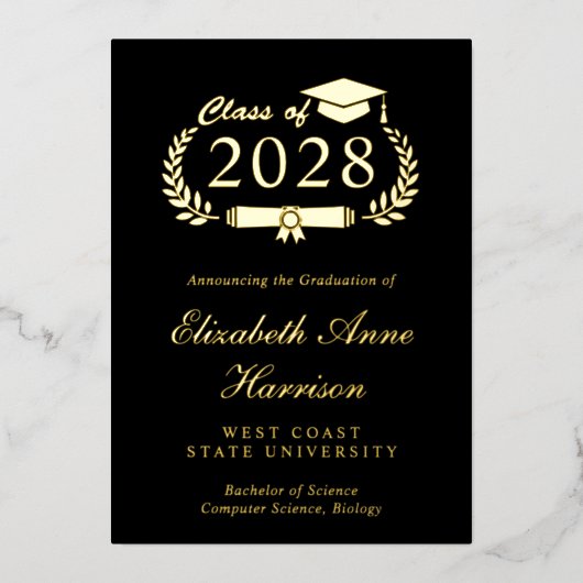 Elegant Photo College Afstuderen Folie Aankondigin Folie Uitnodiging (Voorkant)