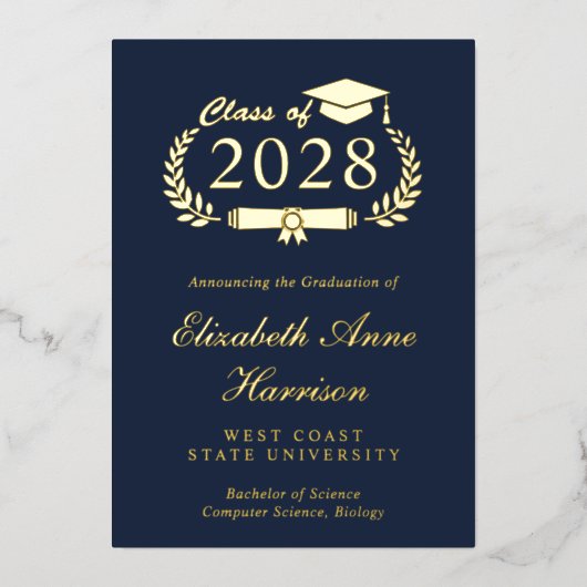 Elegant Photo College Afstuderen Folie Aankondigin Folie Uitnodiging (Voorkant)