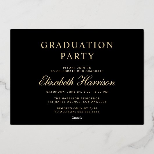 Elegant Photo College Black Graduparty Folie Uitnodiging (Achterkant)