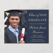 Elegant Photo College Blue Graduparty Uitnodiging Briefkaart (Voorkant)