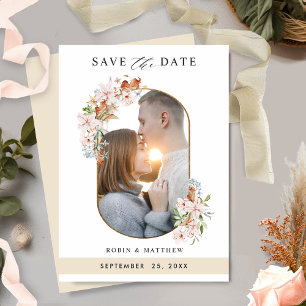 Elegant Photo Earthy Blooms met beige Weddenschap Save The Date