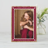 Elegant Photo Faux Gold & Burgundy Wavy Frame Feestdagenkaart (Staand voorkant)