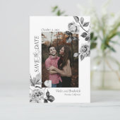 Élégant Photo Floral Noir & Blanc Save The Date (Debout devant)