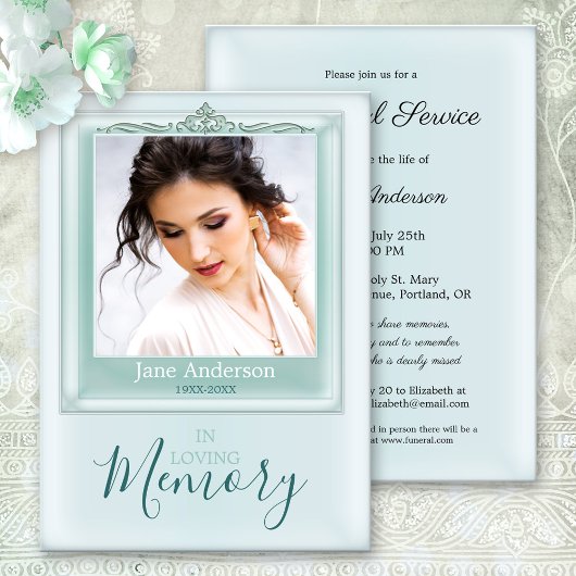 Elegant Photo Funeral Memorial Service Kaart
