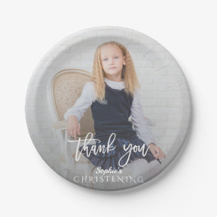 Elegant Photo Girl Gold Cross Christening Papieren Bordje