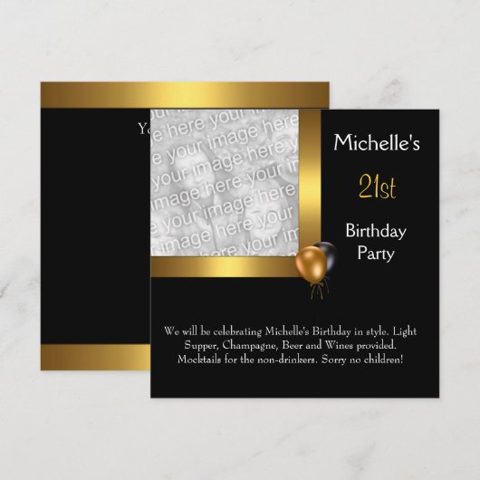 Elegant Photo Gold Black Ballon 21e verjaardag Kaart (Voorkant / Achterkant)