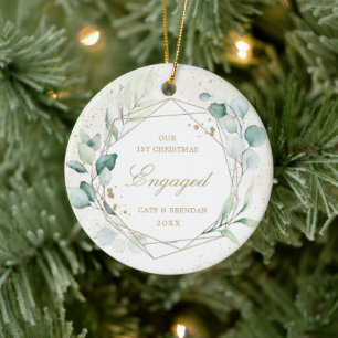 Elegant Photo Gold Geometric Eucalyptus Engagement Keramisch Ornament