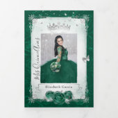 Elegant Photo Green Roos Silver Quinceanera Drieluik Uitnodiging (Cover)