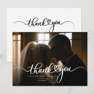 Elegant Photo Hand-Lettered Wedding Hartelijk dank Bedankkaart