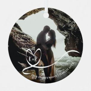 Elegant Photo Honeymoon Trip Memories Keepslag Metalen Ornament