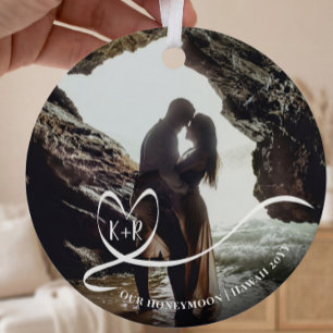 Elegant Photo Honeymoon Trip Memories Keepslag Metalen Ornament