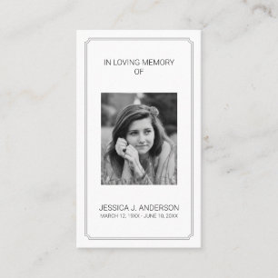 Elegant Photo Memorial Sympathy Prayer Card Visitekaartje